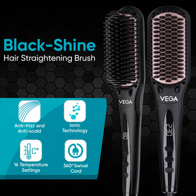 VEGA Hair Straightener Brush With Ionic&Thermoprotect Technology & 16 Temperature Settings,Vhsb-04