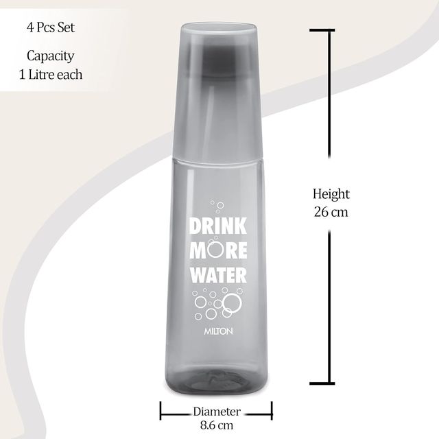 Milton Kip Sip 1000 Pet Water Bottle | 1 Litre Each | Set Of 4 (Colour May Vary)