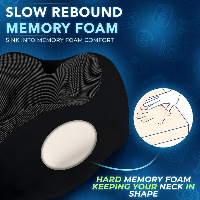 Trajectory Unisex Solid Polyester Neck Pillow with Eye Mask | Black - One Size