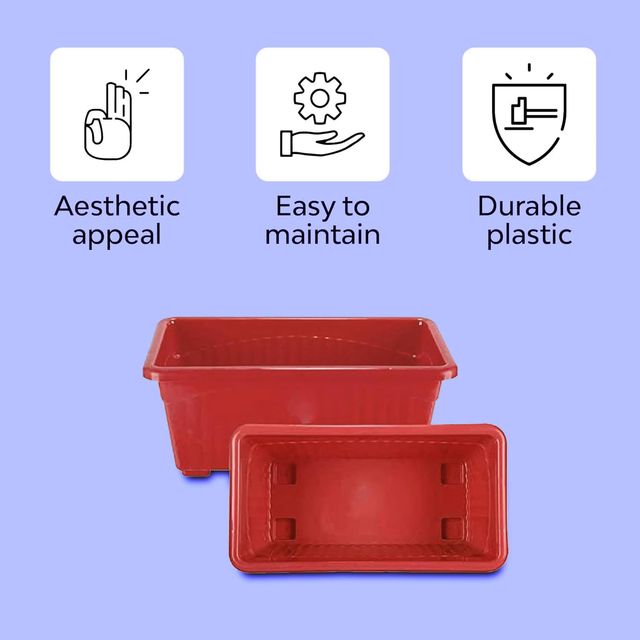 Nayra Plant Pots Plastic Rectangular Red Color Pots | Set of 2