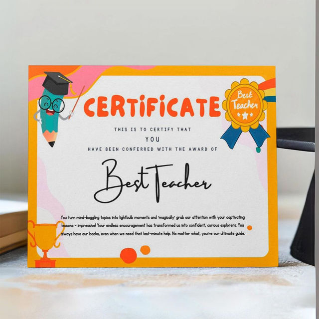 Mad Over Print Best Teacher Certificate For Father's Day Gifting