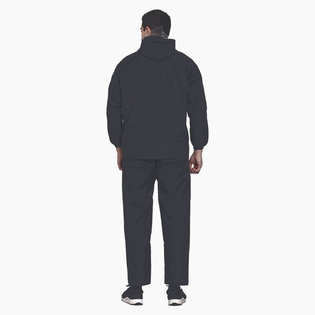 INFISPACE Adult Unisex Polyester Raincoat Suit with Adjustable Cap & Pockets Black Color XL