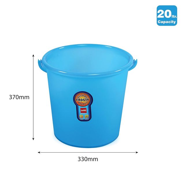 Cello Plastic Frosty Bucket Delux Blue 18 Litre Strong and Durable Buckets Perfect Use in Bathrooms