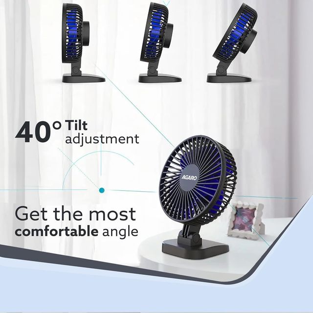 AGARO Breeze 4 In USB Portable Fan,3 Speeds Control|Powerful Airflow,40 DegreeTilting|Black