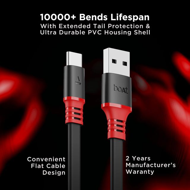 boAt Type C Cable w/ 6.5A Super Fast Charging & Stress Resistance - Type C A750 (Rebellious Black)