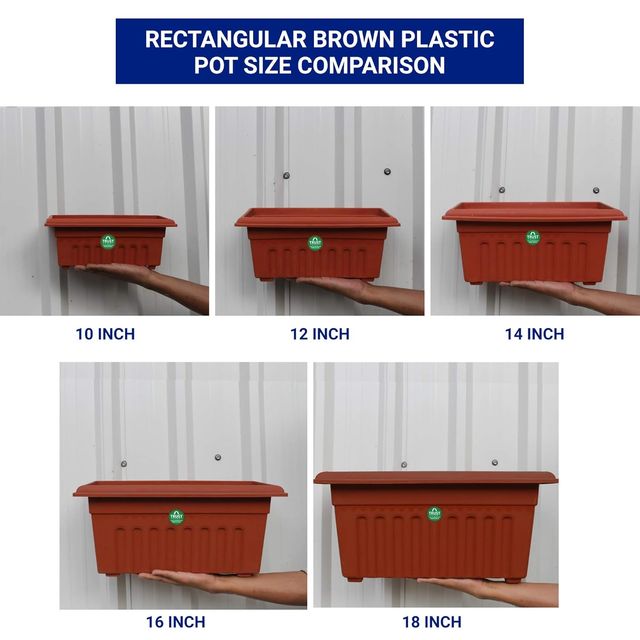 TrustBasket 10 Inch Rectangular Planter | UV Treated Plastic Pots - Terracotta