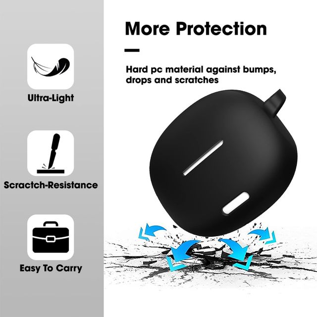 Sounce Silicone Case Cover for Boat Airdopes 170 | Shock-Absorbing With Keychain | LED Visible | Black
