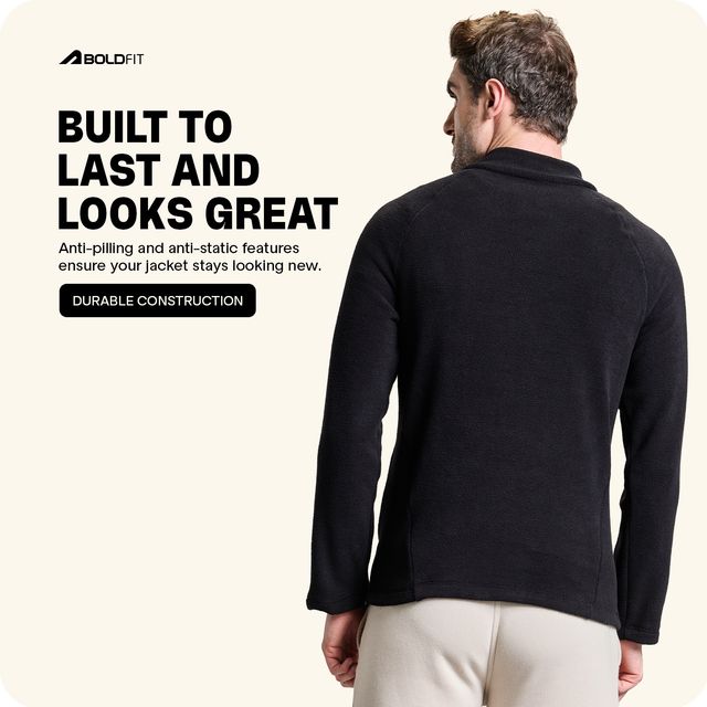 Boldfit Men's Sweatshirt Half Zipper Heavy Fleece Thermal Pullover Anti-Pilling | Aero Black - S