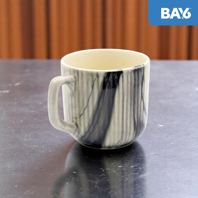BAY6 Stoneware Italian Milk & Coffee Mug - White & Grey - 250 ML
