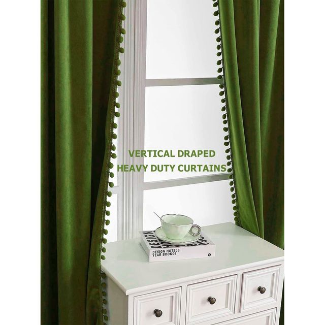 Stitchnest Smooth Textured Green Velvet Semi Sheer Curtains | Door-7 Feet x 4 Feet
