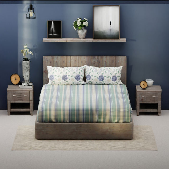 Kopa Bamboo Micro King Bedsheet With 2 Pillow Covers -3pc set (santiago) checks-green/blue