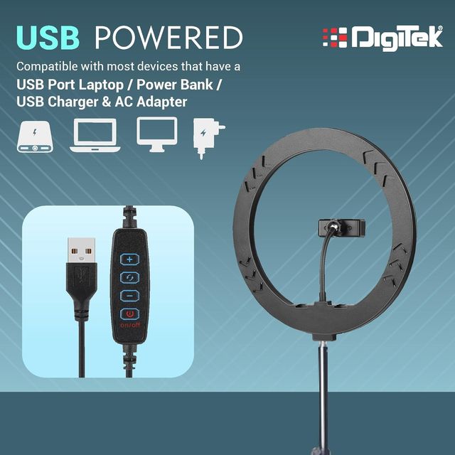 Digitek Drl-14C 14 Inch Led Ring Light With 5Ft Stand & Smartphone Mount - Usb Powered