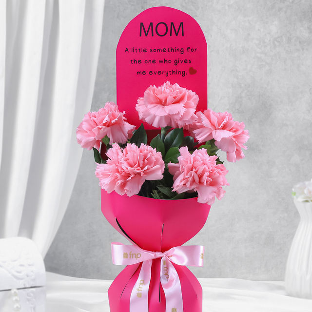 Fnp Mother S Day 5 Carnation Bouquet (1pc) & Youbella Jewellery Stylish Alloy Gold Plated Pendant Necklace For Women (Gold)(Ybnk_5788) (1pc) Combo