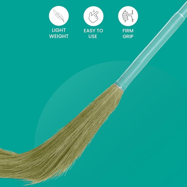 Capsicum Broom Phool Jhadu Natural Grass With Heavy Duty Plastic Handle Floor Cleaning Multi-Color