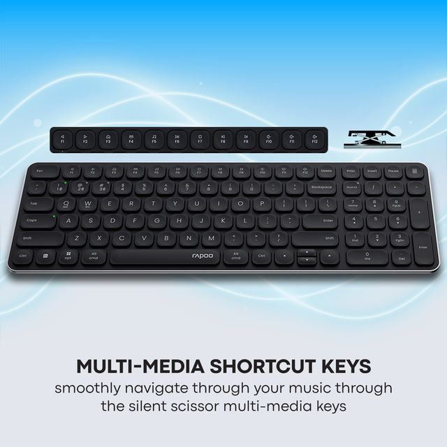 Rapoo 9320M Bluetooth 4.0 | 5.0 + 2.4GWireless Keyboard Mouse Combo | 2400 DPI | Compact Dark Grey