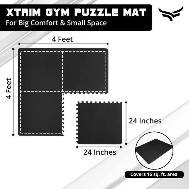 Xtrim Gym Puzzle Exercise Mat, EVA Foam Mat, Interlocking Tiles, for Home & Kids Area |Black