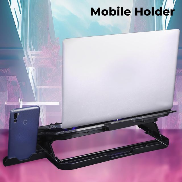 Zebronics NC5500D Powerful Laptop Cooler, 5 Step Stand & Mobile Holder, Dual 125mm Fans, Adjustable Fan Speed