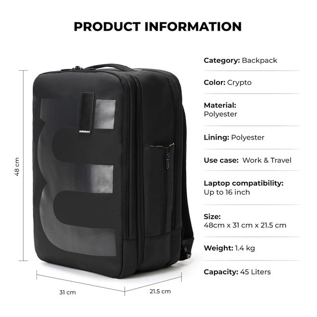 Mokobara Unisex Solid Polyester 45 L Sturdy Handle Travel Backpack | Crypto