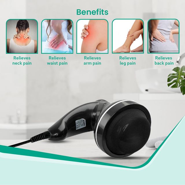 AGARO Atom Electric Handheld Full Body Massager with 3 Massage Heads, Mesh Cover