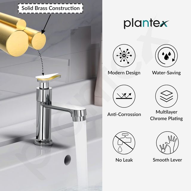 Plantex Pure Brass Single Lever Tap for Wash Basin - Teflon Tape (LEA-703-Chrome)