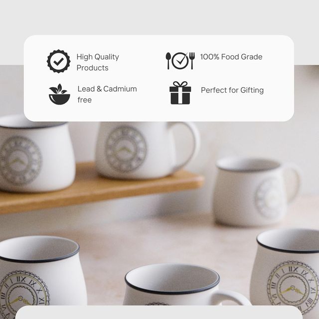 The Earth Store Cup O'clock Ceramic Tea Cups | 200 ml Microwave Safe Coffee Cup
