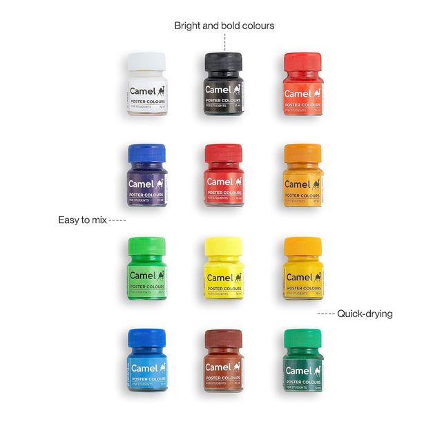 Camel Student Poster Colours Assorted Tin Pack Of 12 Shades