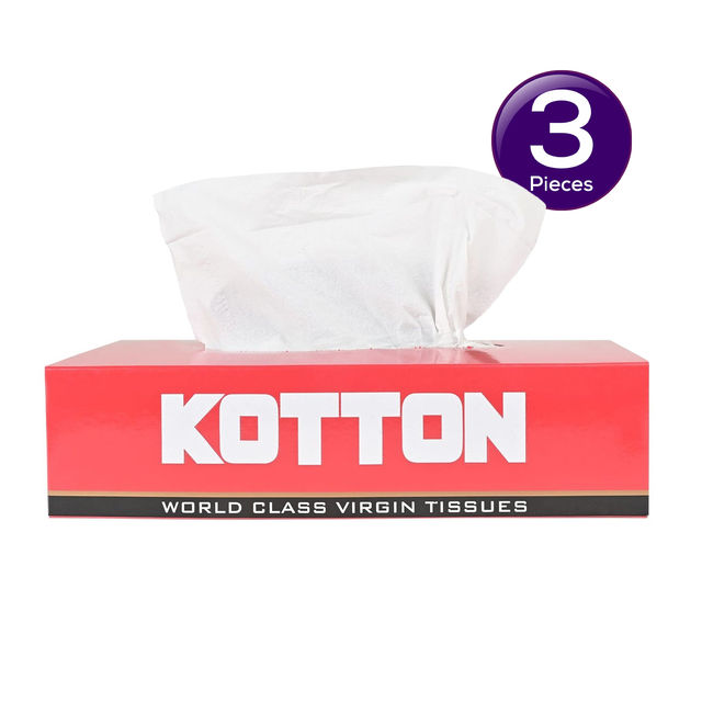Kotton Facial Tissues Box - 2 Ply - 100% Virgin Pulp-Paper Box 100 pc - Pack of 3