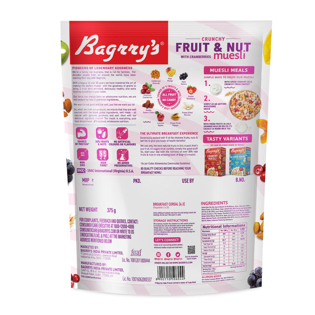 Bagrry's Berry and Nut Muesli | Pouch | Artificial Colour-free, Preservative-free, and Flavour-free