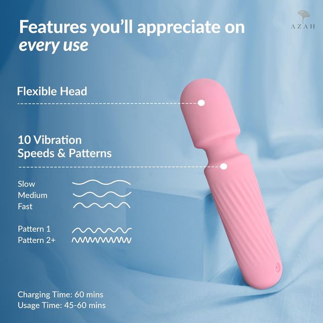 Azah Personal Mini Massager | Flexible Head | Waterproof | 10 Vibration Speeds & Patterns
