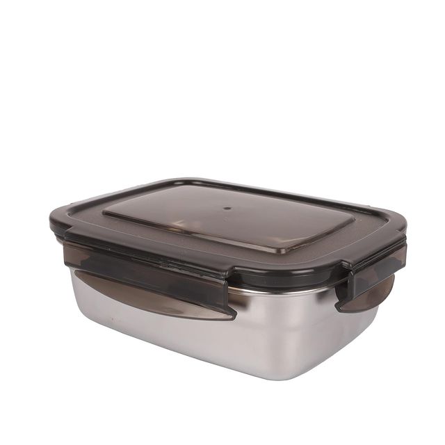 Femora High Stainless Steel Rectangular Container Leakproof Airtight Lid 550 Ml - Silver