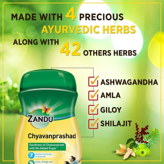 Zandu Chavanprashad Sugar Free Chyawanprash with Amla, No Added Sugar, Ashwagandha & Shilajit
