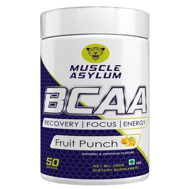 Muscle Asylum Bcaa - With Brain Boosters -100% Micronized Vegan, Recovery,Fruit Punch