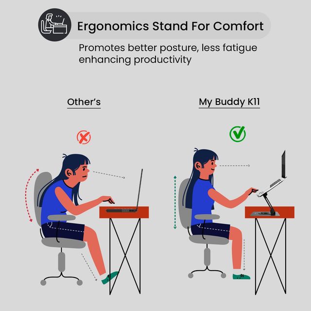 Portronics My Buddy K11 Metal Laptop Stand with 360 Rotation | Height & Angle Adjustable - Black