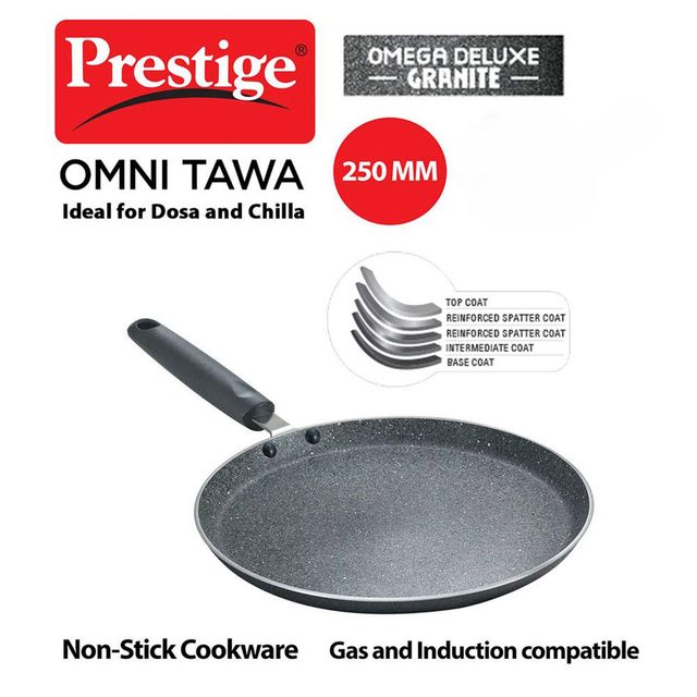 Prestige Omega Deluxe 25cm Granite Dosa Tawa|Non-Stick with 5 Layers Coating