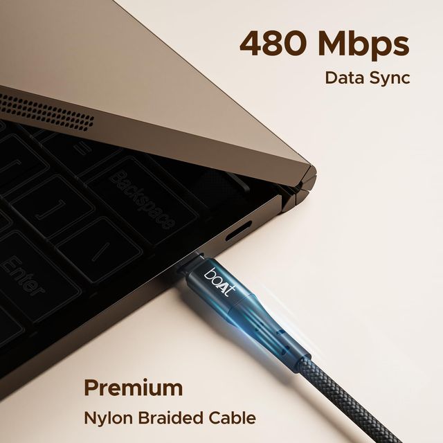 boAt Type-C Cable w/ 60W/3A PD Fast Charging & 480 Mbps Data Transmission - Type-C C300 (Black)