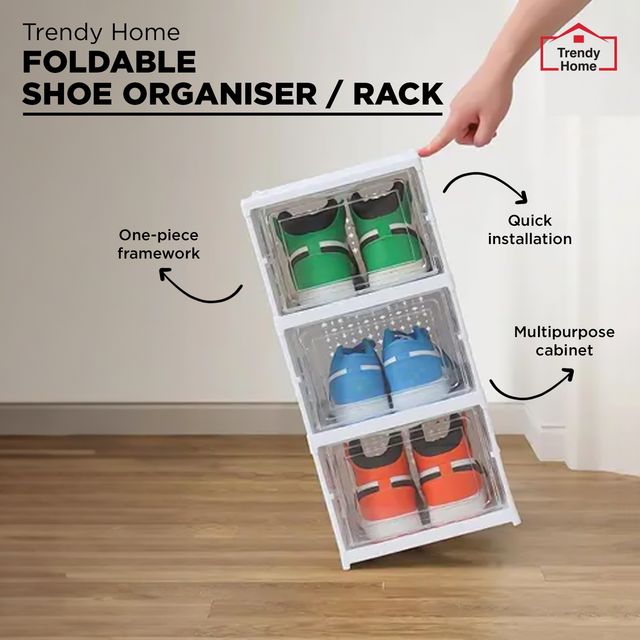 Senego Shoe Organiser | Shoe Rack | Sneaker Box | 3 Layer | Foldable - White
