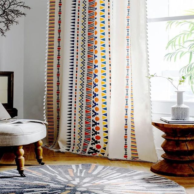 Urban Space Boho Curtains for Window 5 ft Long Set of 1 with Tassel (5 ft x 4 ft, Ikat Orange)