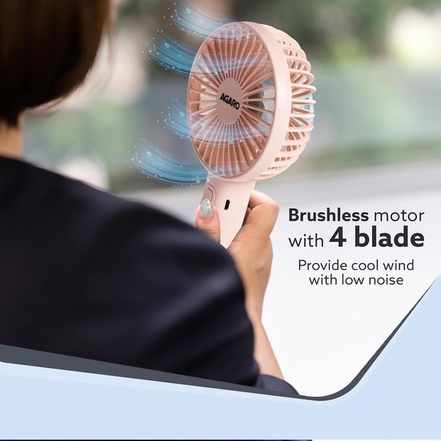 Agaro Elite Mini Portable Fan, 4 Inches, 2000 Mah Battery, 3 Speed Option And Table Dock, Pink