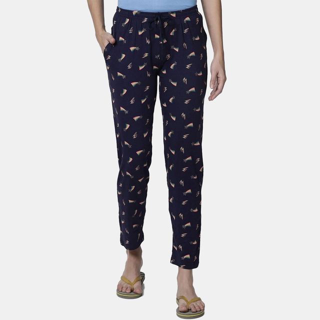 Kryptic Women's Pure Cotton Printed Lounge Pant | Navy - L