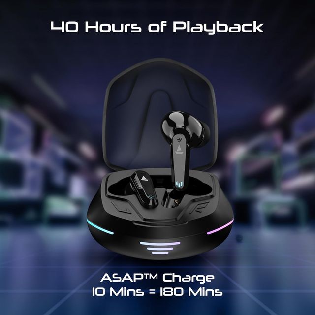 boAt Immortal 181 TWS Earbuds for Gaming w/ 40H Playtime, BEAST Mode & RGB LEDs (Black Sabre)