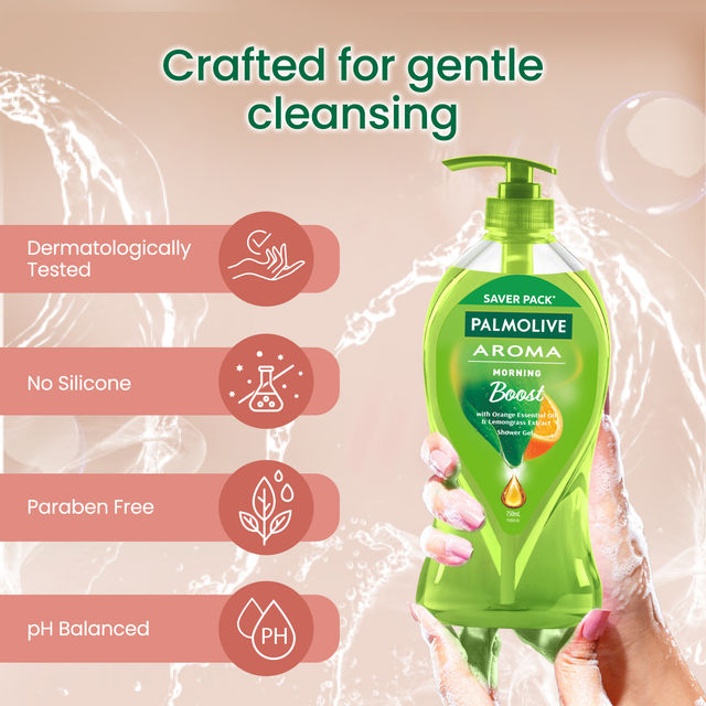 Palmolive Orange Essential Oil & Lemongrass Aroma Morning Boost (Tonic), Brightening Body Wash 750 ml Combo