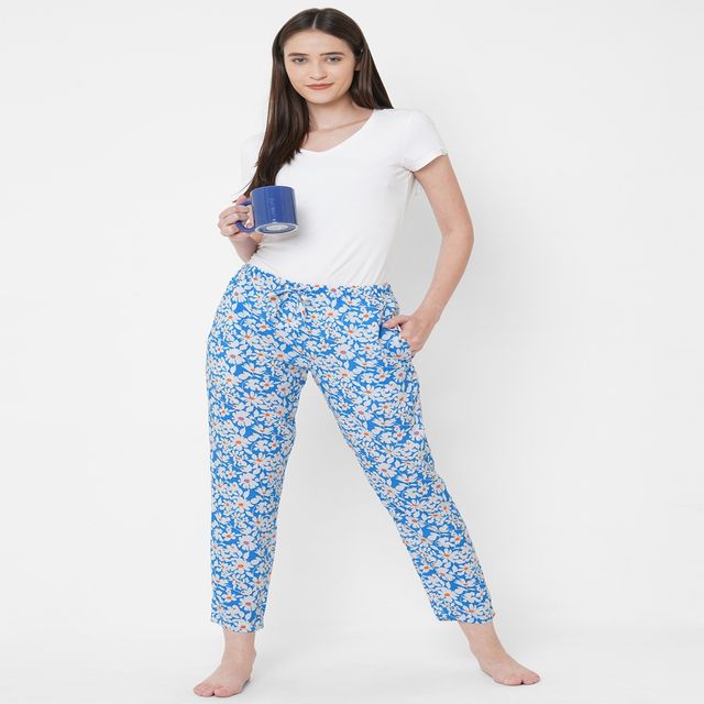 Urban Scottish Women s USWPJ504 Floral Printed Lounge Pyjama Pants | Blue - L