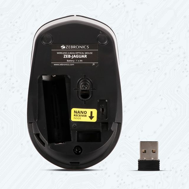 Zebronics Jaguar Wireless Mouse, 2.4Ghz, USB Receiver, 4 Buttons, Plug & Play, Ambidextrous, (Black+Grey)