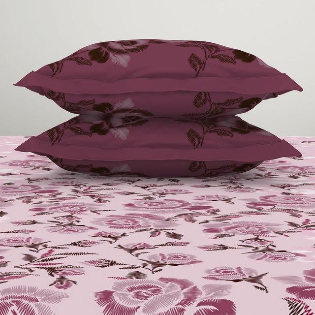 Spaces 144 Tc 100% Cotton Bedsheet For Double Bed With 2 Pillow Cover -Pink-1074551