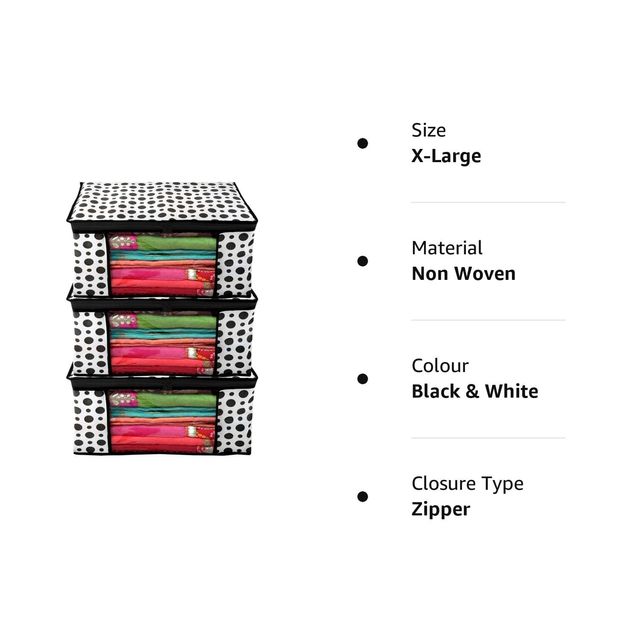Perpetual Saree Organizer - Foldable Cover with Zip | Transparent Window | PolkaDot | Pack of 6