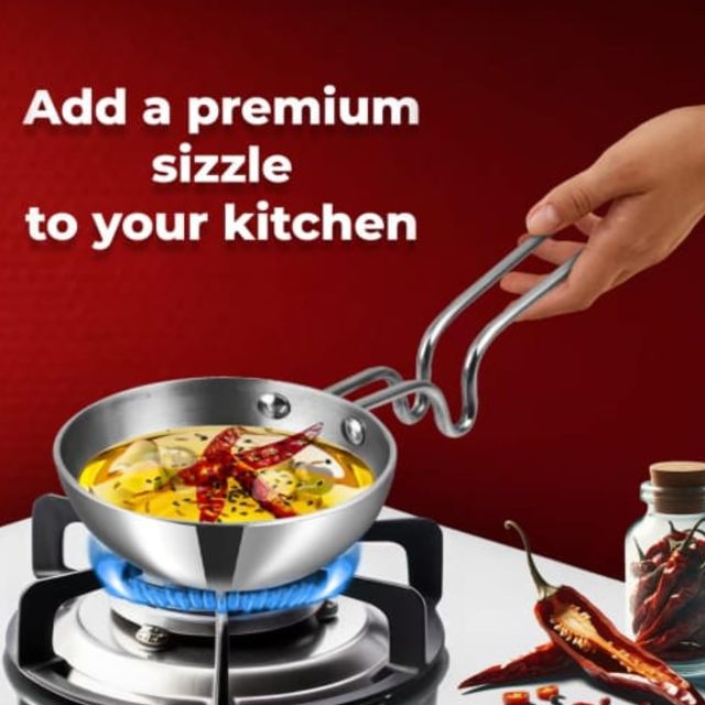Vinod Platinum Triply Stainless Steel Tadka Pan - Large
