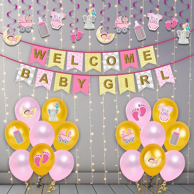 Party Propz Welcome Baby Girl Decoration - Pack Of 66