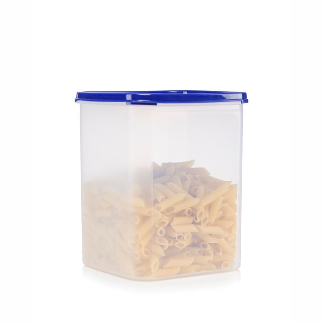 Java Plastic Airtight Square Container With Blue Lid (5.5 L- Transparent)