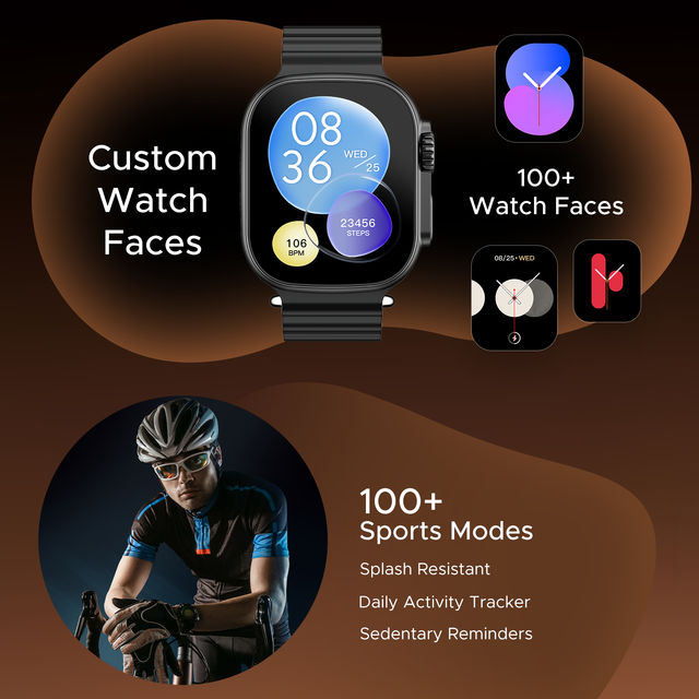 boAt Wave Aura Smartwatch | 1.96" HD Display, 100+ Sports Modes, Functional Crown,BT Calling - Active Black