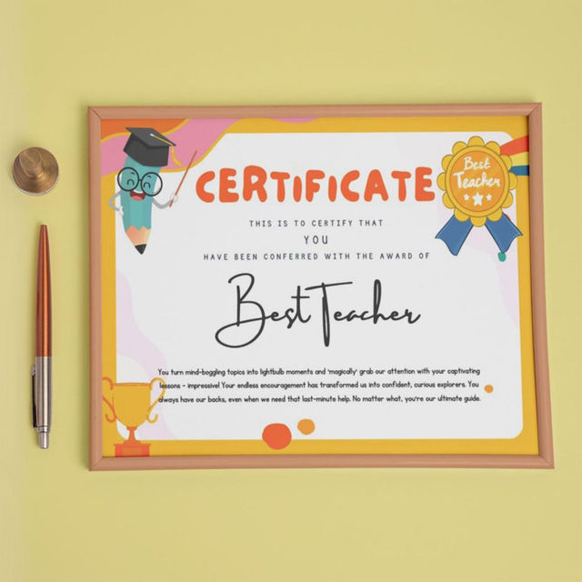 Mad Over Print Best Teacher Certificate For Father's Day Gifting